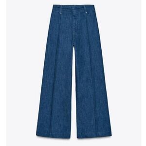 Zara Jeans Zw Collection Tailored Wide-Leg Blue High-Waist Size 4 EU 36